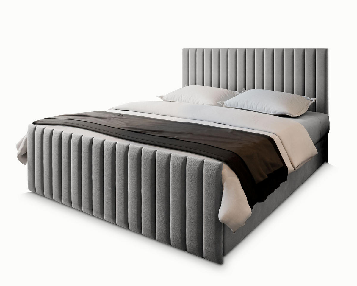 BOXBETT ARION 180x200 cm mit Matratze und Topper, H2+H3 - Hellgrau - Hellgrau, Holz (180/200cm) - MASSENO
