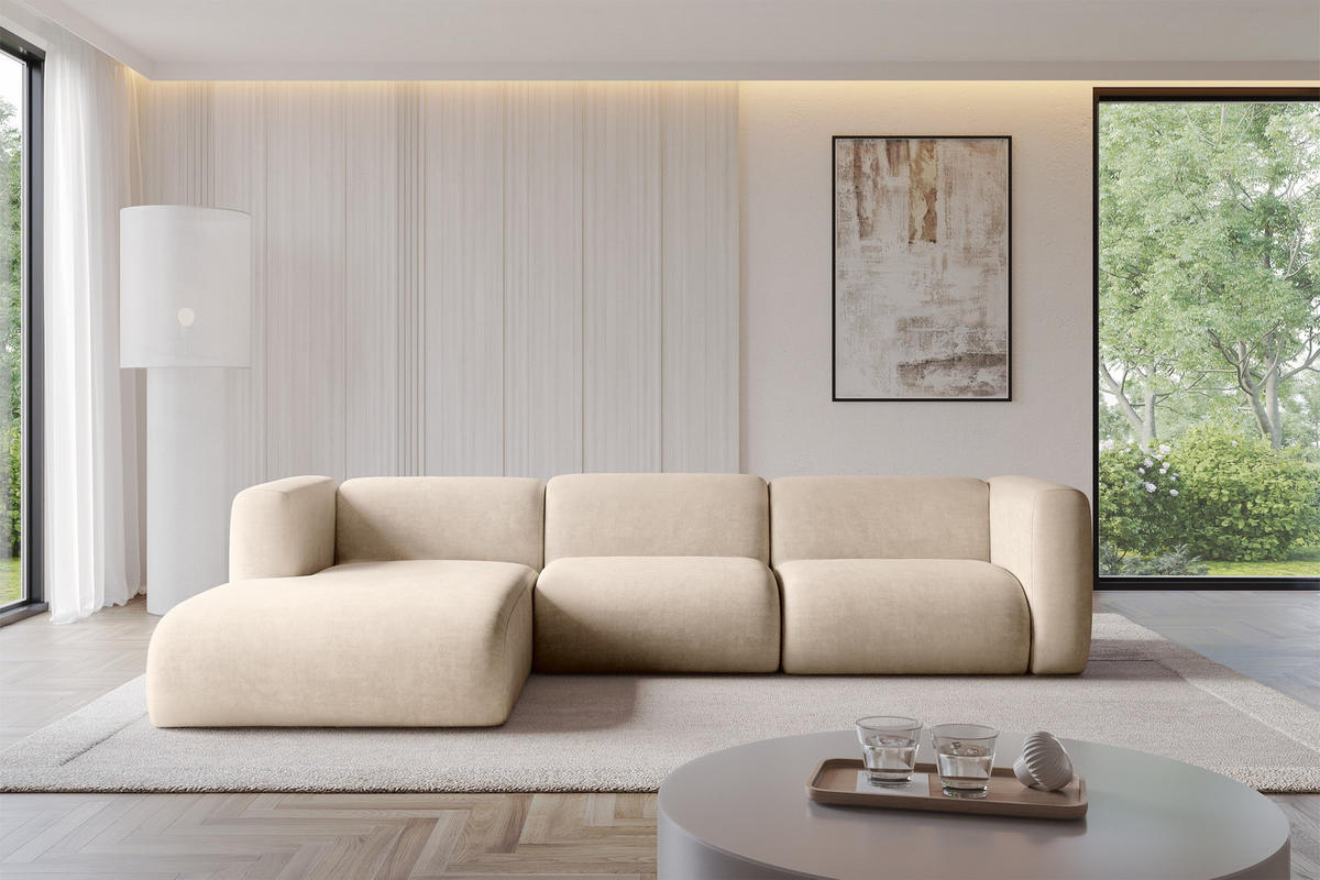 ECKSOFA Ottomane Links MIRA-L2 318x179x89 Beige Velours - Greige/Beige, Holzwerkstoff/Kunststoff (318/179cm) - ALTDECOR