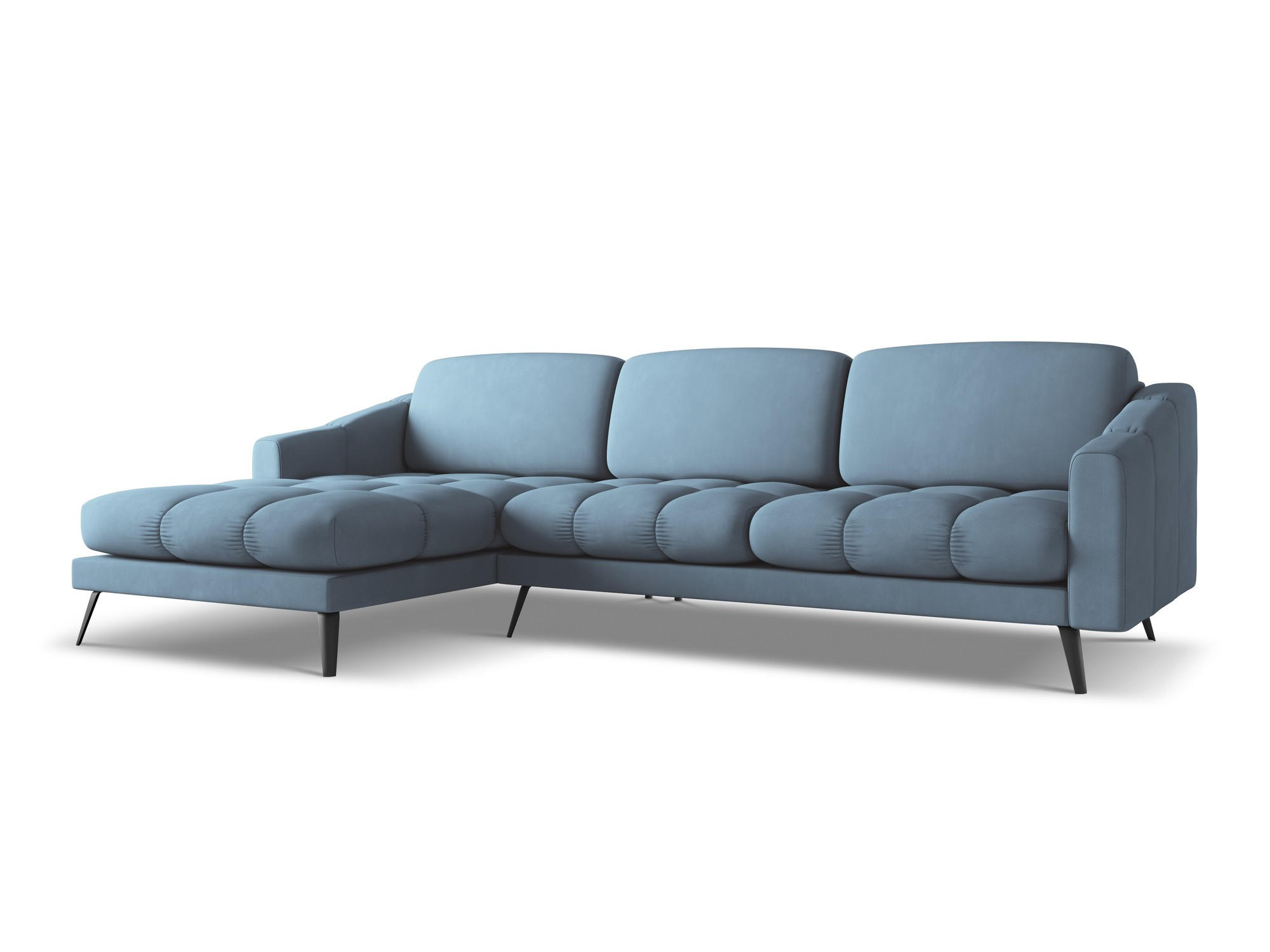 ECKSOFA Links Chenille Stoff Blau - Blau/Blaugrau, Textil/Metall (160/264cm) - Makamii