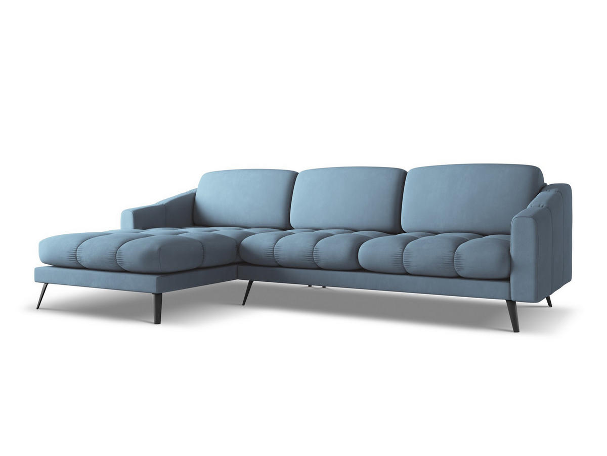 ECKSOFA Links Chenille Stoff Blau - Blau/Blaugrau, Textil/Metall (160/264cm) - Makamii