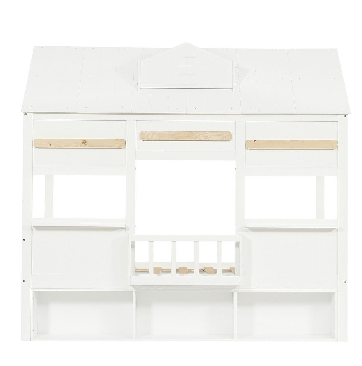 HOCHBETT Hausdesign, Weiß, 90/200 cm mit Bücherregal und Lattenrost ohne Matratze - Weiß, Holz (90/200cm) - MIVRAY