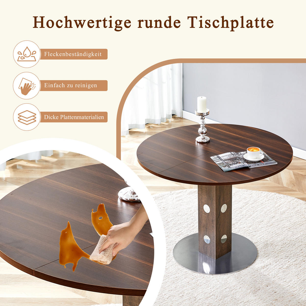 ESSTISCH 100/100/76 cm Walnuss aus MDF mit Stauraumfächern - Walnussfarben, Holzwerkstoff (100/100/76cm) - OKWISH