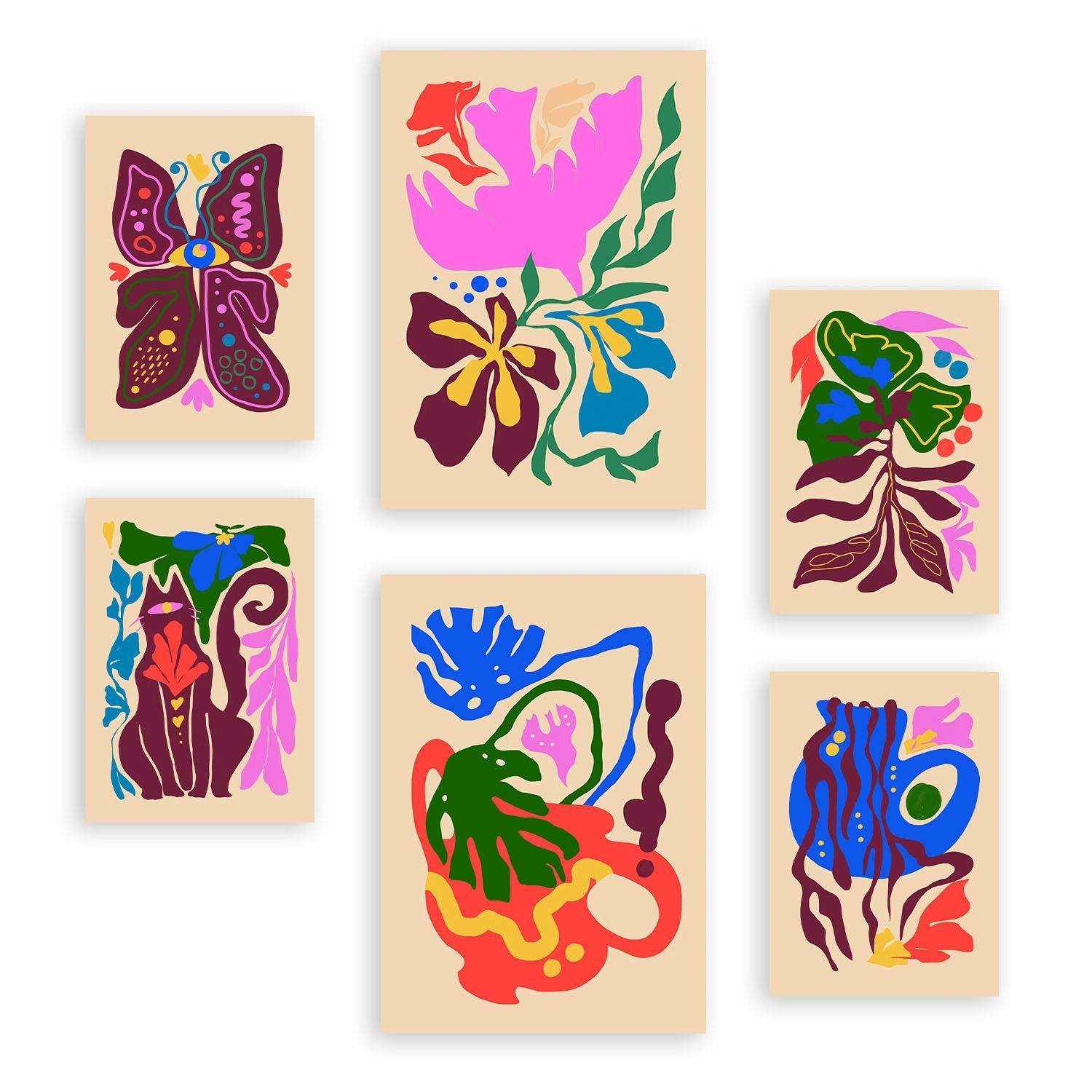 POSTER Set Mit 6 Malerisch 4 In Blume Zusammenfassung Ästhetische Dekorative Gemälde Für Ihr Wohnzimmer, Schlafzimmer, Zuhause A3 & A4 Rahmenlos - Klar, Papier (29/3cm) - Nacnic