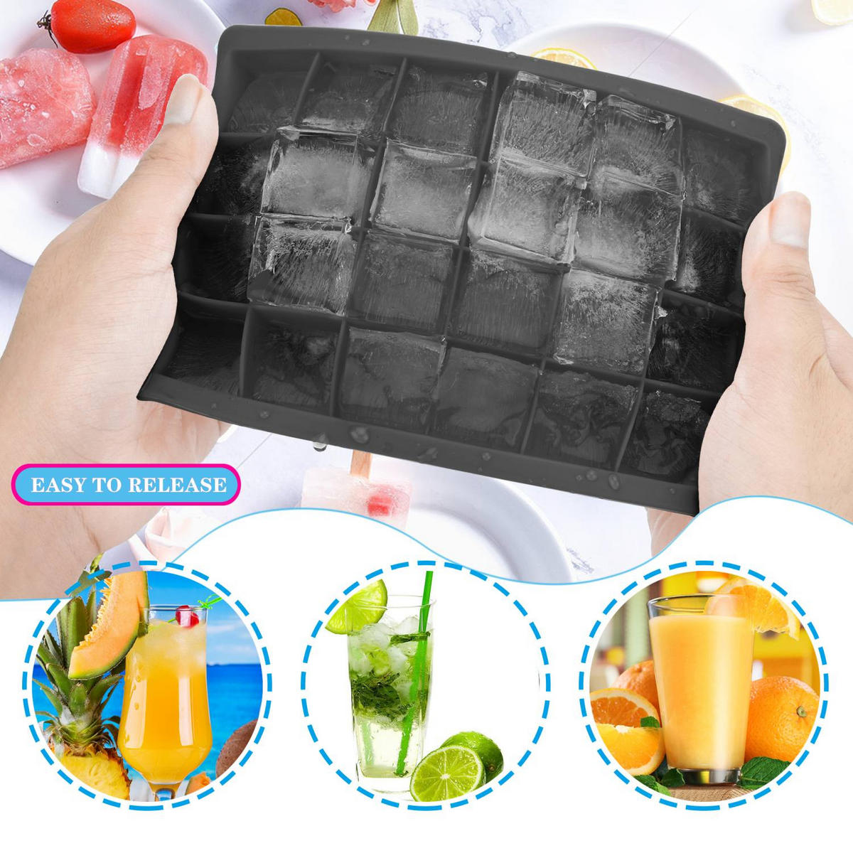 EISWÜRFELFORM 2er Set - Schwarz, Kunststoff (13/2.5/18cm) - Intirilife