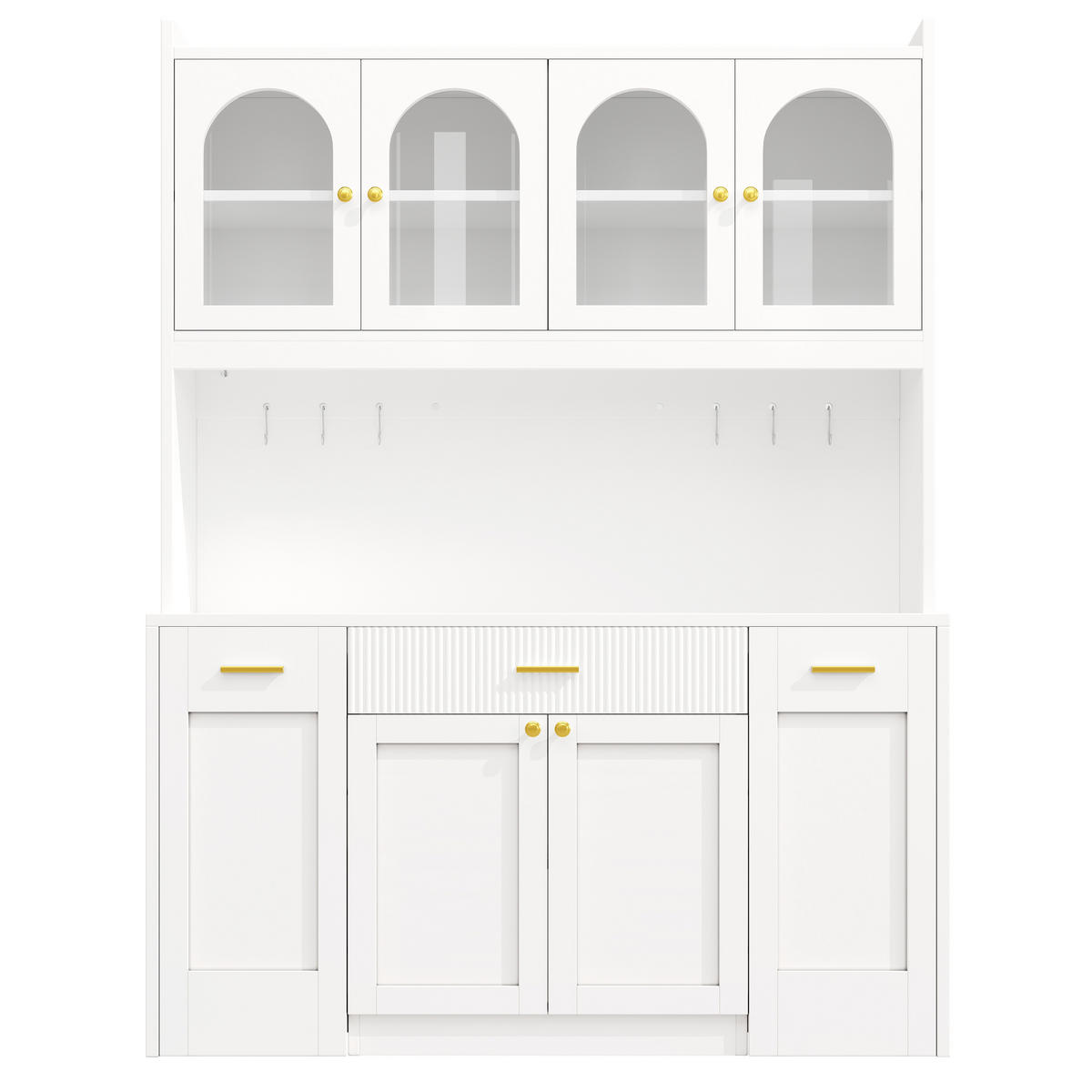 BUFFET DE-38485 120/40/187 cm mit LED und 3 Glasvitrinen Weiß - Weiß, Holzwerkstoff (120/187/40cm) - ComfortXL