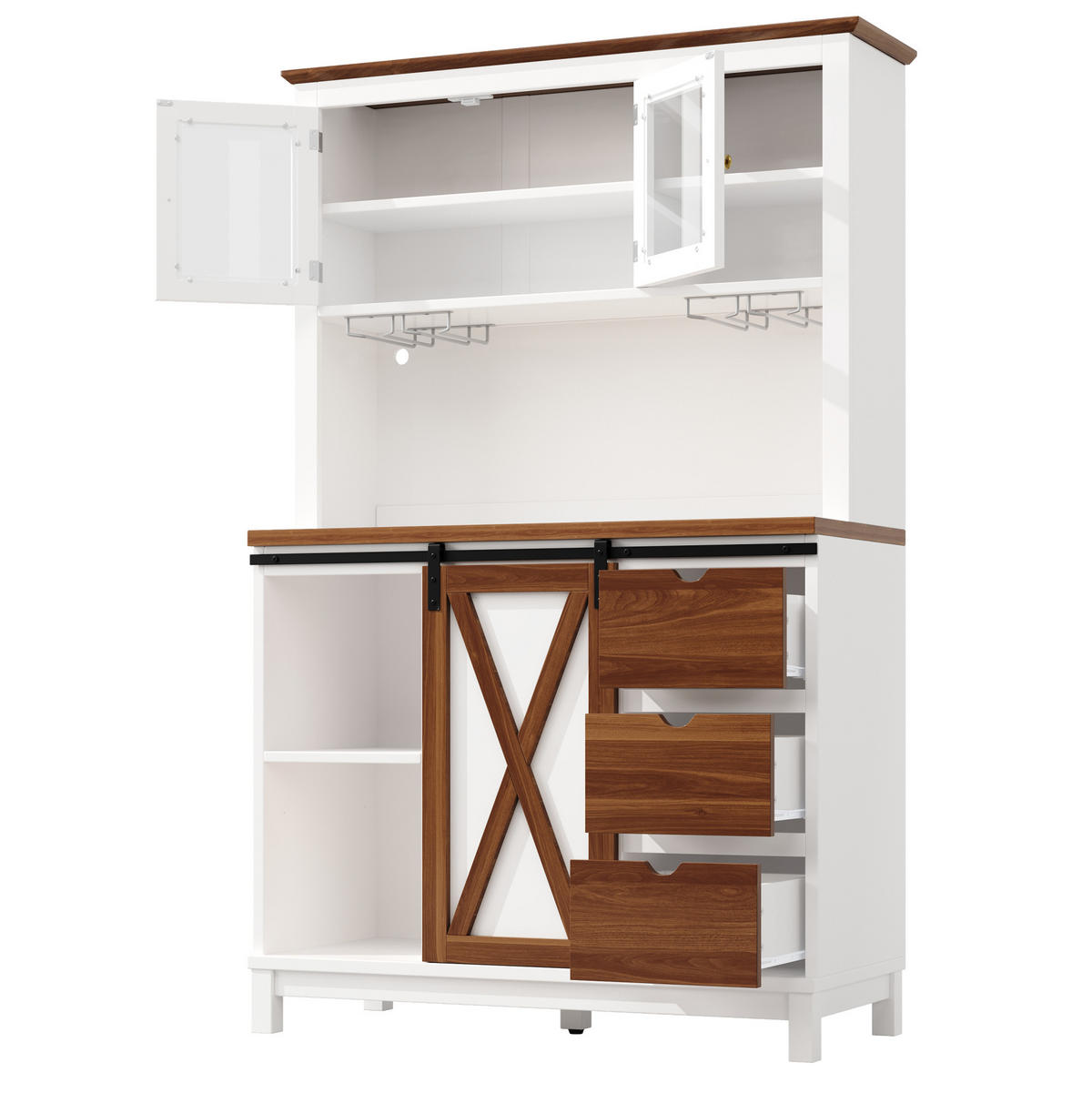 BUFFET 104/40/180 cm Weiß aus MDF, Glas und Metall mit LED - Weiß, Glas (104/180/40cm) - OKWISH