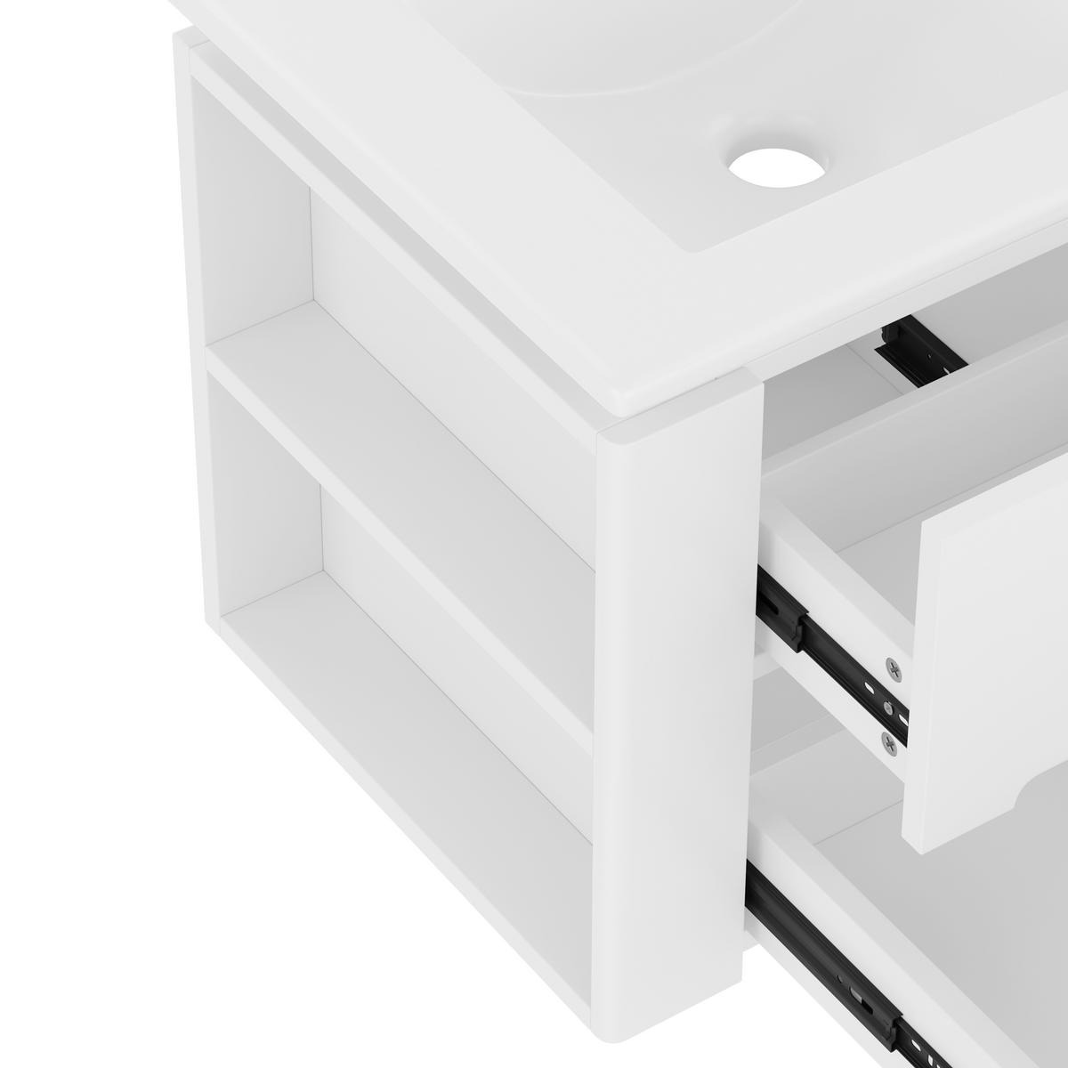 WANDMONTIERTER Badezimmerschrank 61x46x48.5cm in Weiß mit Radar-Sensor-LED & Keramikbecken - Weiß, Holzwerkstoff (61/48.5/46cm) - Modfu