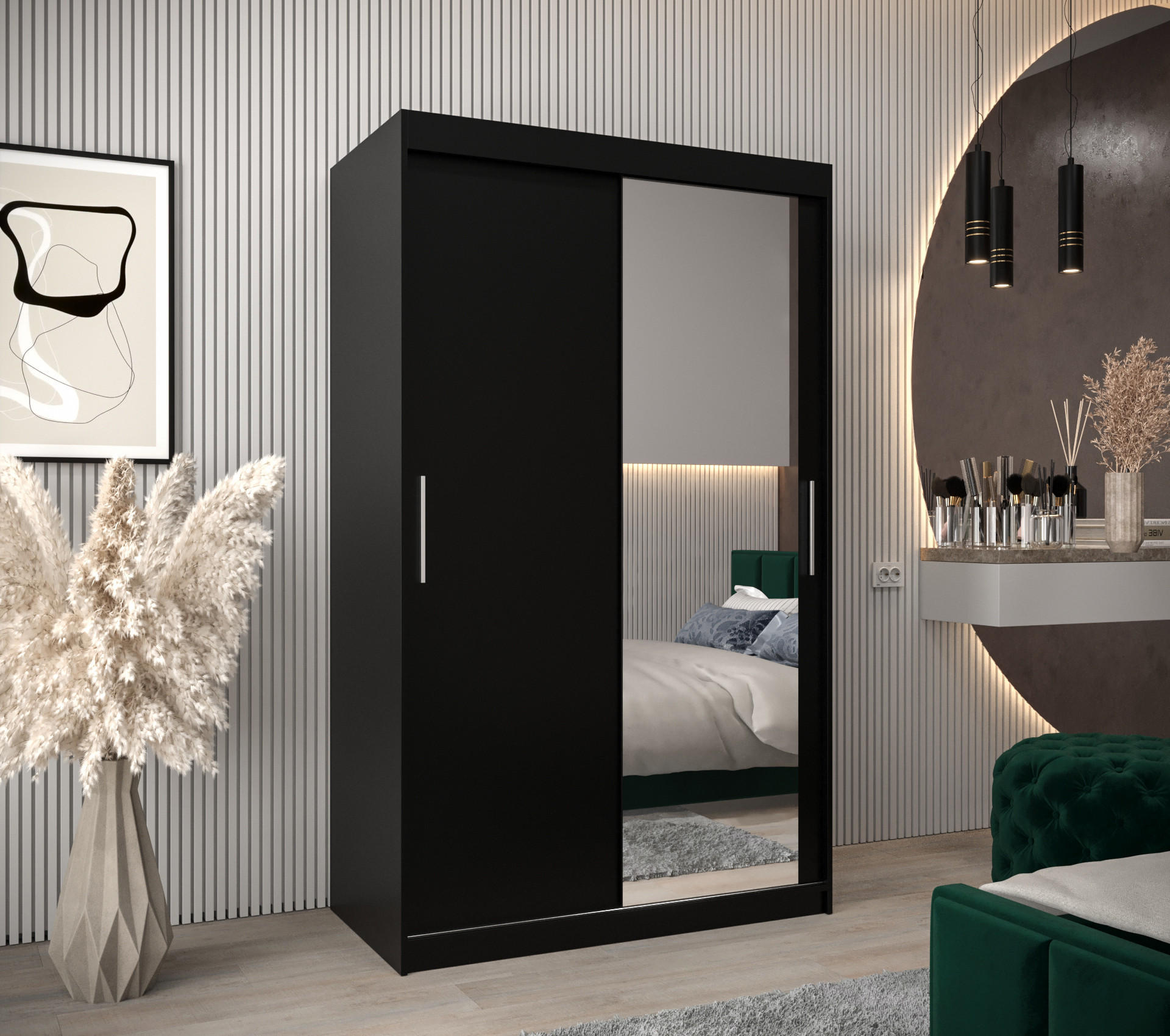 SCHWEBETÜRENSCHRANK 200/120/62 2-türig - Silberfarben/Schwarz, Holz/Kunststoff (120/200/62cm) - Abiks Möbel