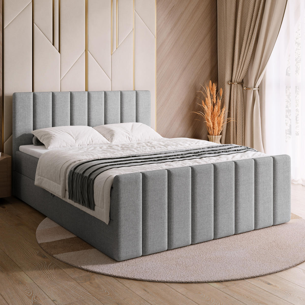 BOXSPRINGBETT Denver DUO mit Topper 140x200 Grau - Hellgrau, Textil (140/200cm) - Bromarkt
