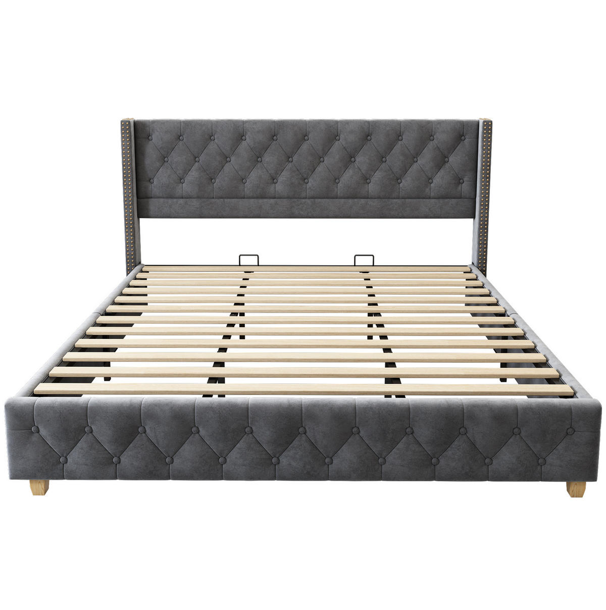 POLSTERBETT aus Samt 180x200 cm Grau mit Lattenrost, Knopfheftung und Nieten - Grau, Textil (180/200cm) - IVMEU