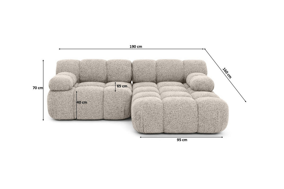 ECKSOFA L-form Mini Modular, Bouclé-Stoff Abriamo, Beige, Rechts, Selia - Beige, Holz (190/160cm) - Kaiser Möbel