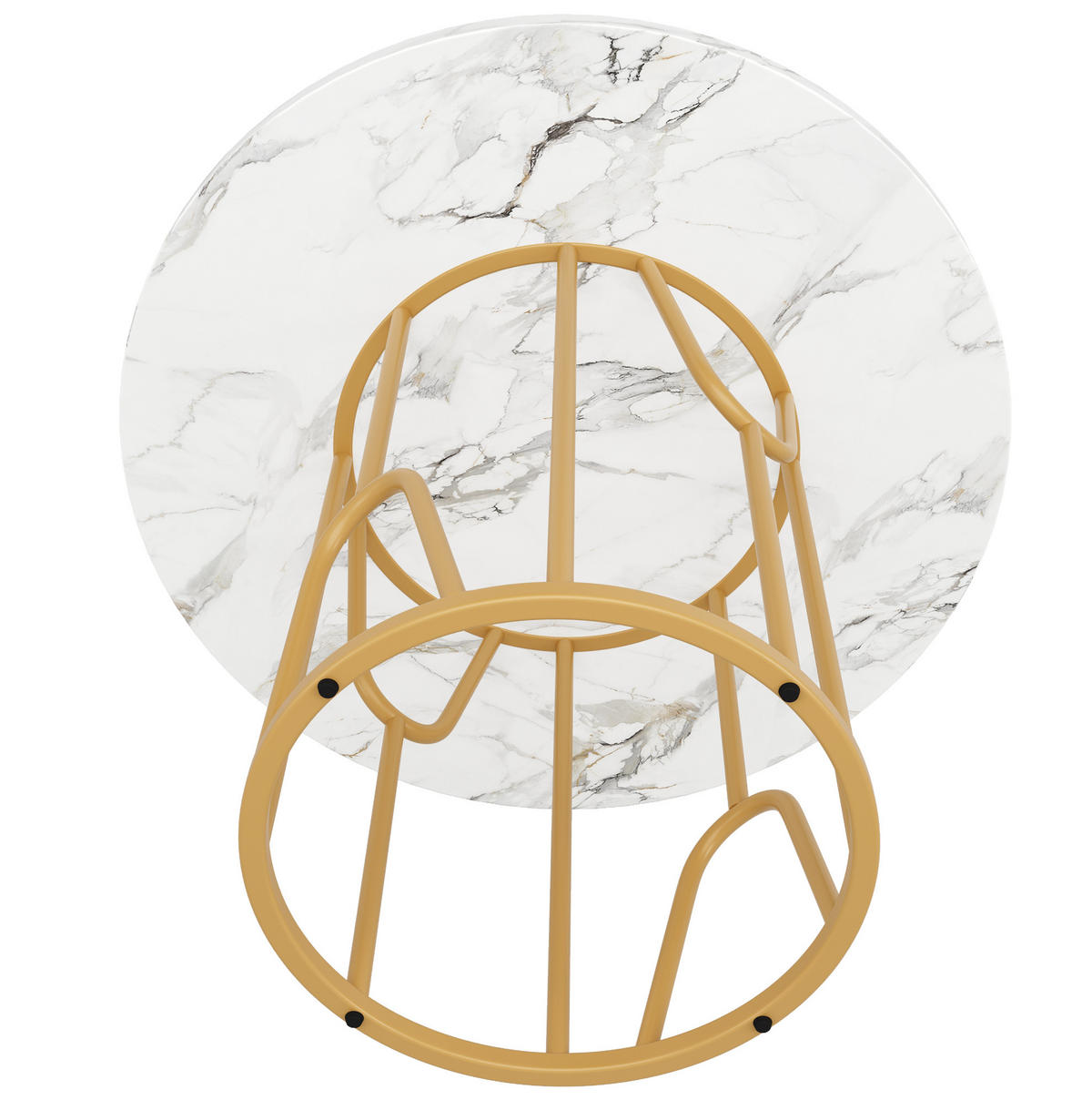 ESSTISCH 80x80x76 cm in Weiß und Gold aus MDF mit Marmoroptik auf goldenen Metallbeinen - Weiß, Holzwerkstoff (80/80/76cm) - Modfu