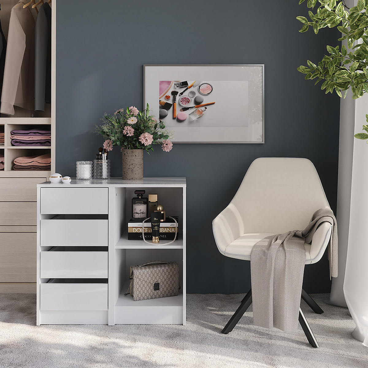 KOMMODE Sherry Weiß/Weiß Hochglanz 80.2 x 76 cm 2 Teile - Weiß Hochglanz, Holzwerkstoff (50.1cm) - Vicco