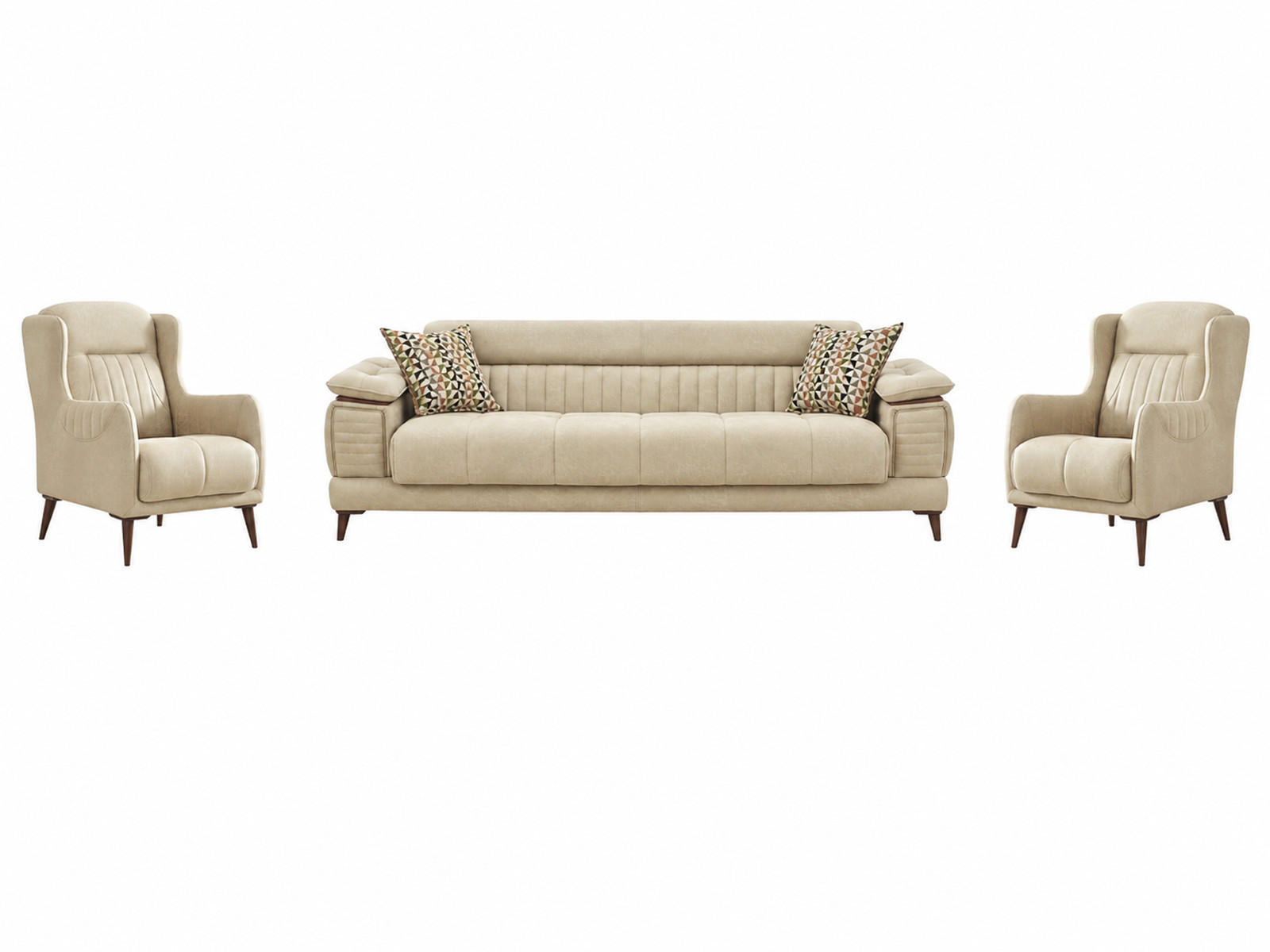 SITZGARNITUR Baoshi, Beige Stellvariante 3+1+1 - Beige, Holz/Holzwerkstoff (240/80/95cm)