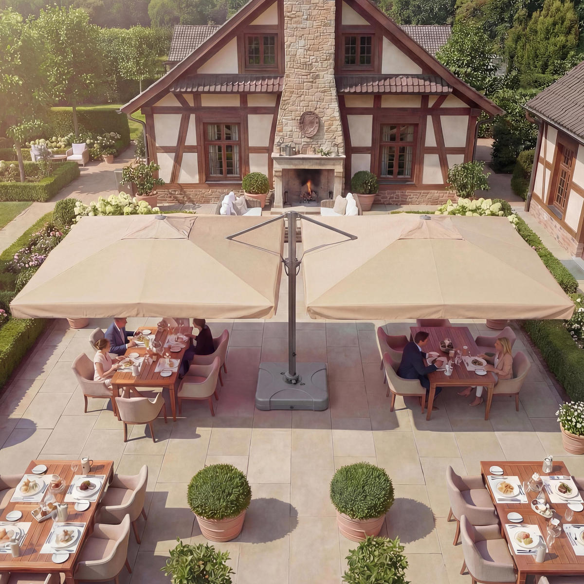 DOPPEL-AMPELSCHIRM + STÄNDER Cremeweiß 297/620 cm - Weiß, Metall (620/297cm) - MCW