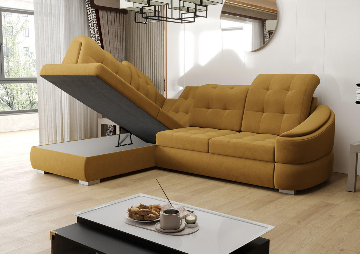 ECKSOFA KONGO RBN09, Eckcouch in L-Form mit Schlaffunktion, Farbe: Rosa, Velourstoff, Ottomane Links - Rosa, Textil (260/180cm) - O-Sofa