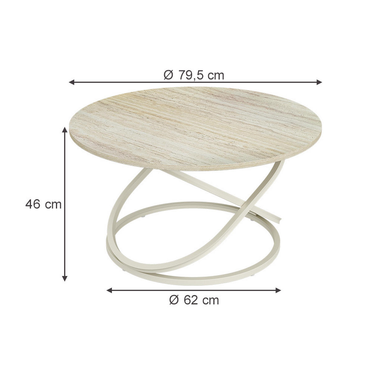 COUCHTISCH Calgary, Travertin/Cashmere, 79.5 x 79.5 cm - Kaschmir/Braun, Holzwerkstoff (79.5/79.5/46cm) - Vicco