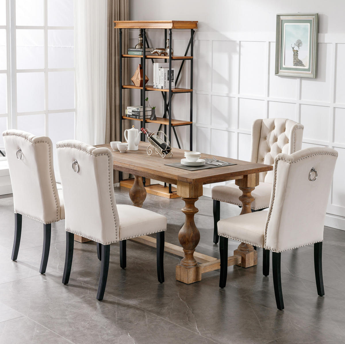 ESSZIMMERSTUHL 4er-Set Samt Beige mit Eichenbeinen - Beige, Metall (45/100/61.2cm) - Meubliv