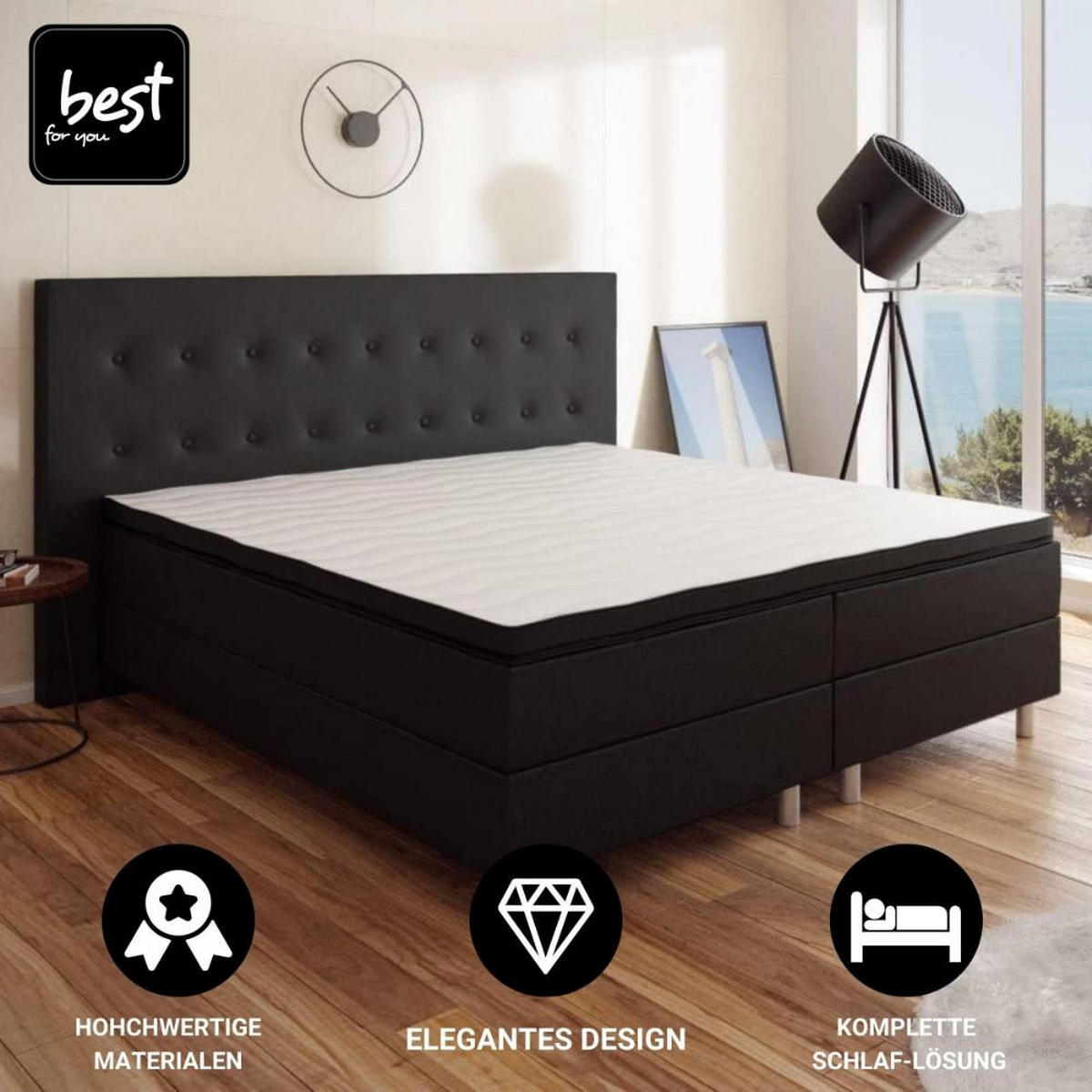 BOXBETT Neo First Class Bett Polsterbett - Schwarz, Holz/Holzwerkstoff (140/200cm) - Best For Home