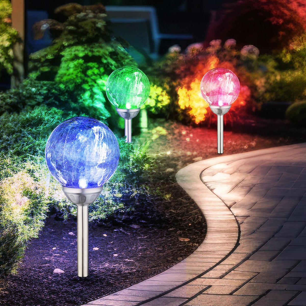 LED AUSSENLEUCHTE Bunt Solar 3er Set - Multicolor, Glas (15/15/43cm) - Globo Lighting