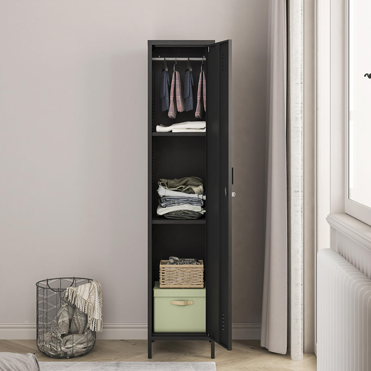 KLEIDERSCHRANK Seinäjoki - Schwarz, Metall (38/180/38cm) - [en.casa]