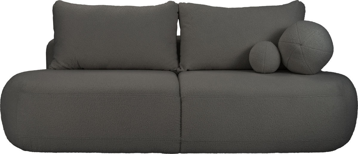 SCHLAFSOFA Bolla 3-Sitzer mit Bettkasten, Dunkelgrau Boucle 240/90/90 cm - Dunkelgrau/Schwarz, Kunststoff/Textil (240/90/90cm) - WFL GROUP