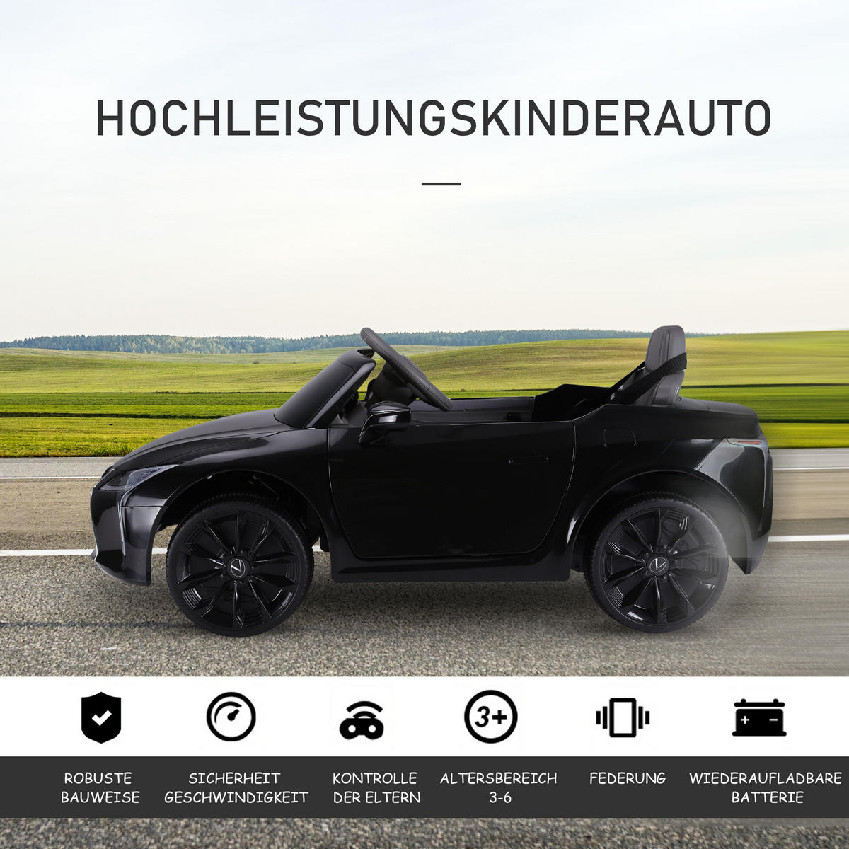 KINDERAUTO von Lexus Kinderfahrzeug Elektroauto mit MP3 Licht Musik Schwarz - Schwarz, Kunststoff (106/63/44cm) - HOMCOM