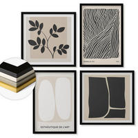 WANDBILDER 4er-Set - 50x50 cm & 40x60 cm Schwarzer Rahmen - Minimalistische Pflanzenmuster - Schwarz, Kunststoff (50/50cm) - ArtPrintCave