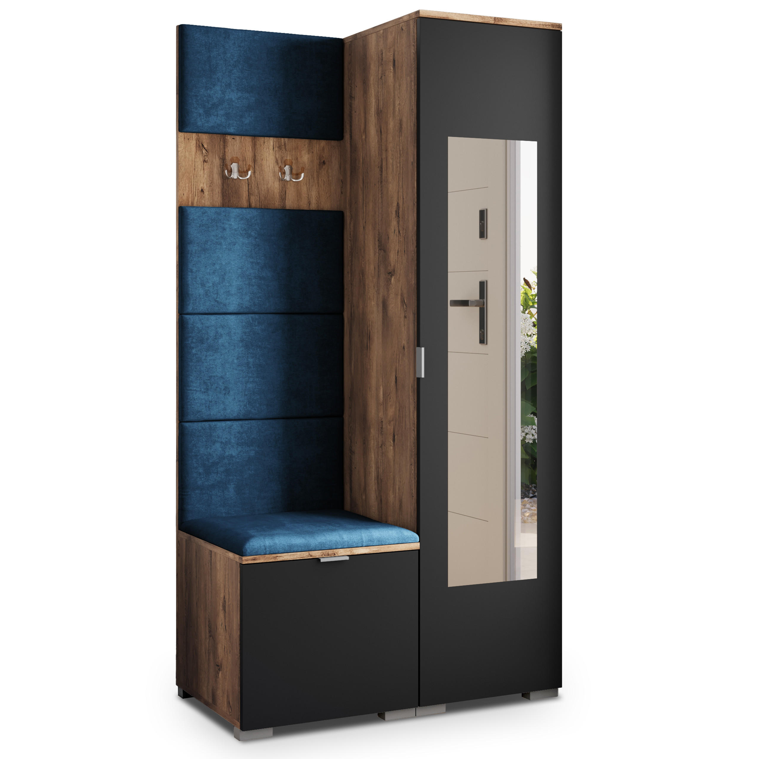 Masseno Garderobenschrank Eiche, Schwarz, Blau 95x181x51 cm