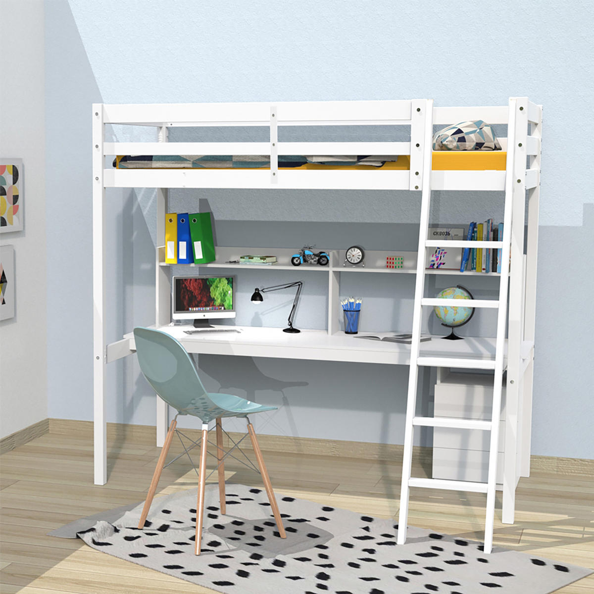 HOCHBETT STUDIO mit Schreibtisch Regal/ Hochbett 90x190 - Weiß - Weiß, Holz (90/190cm) - Weber Industries