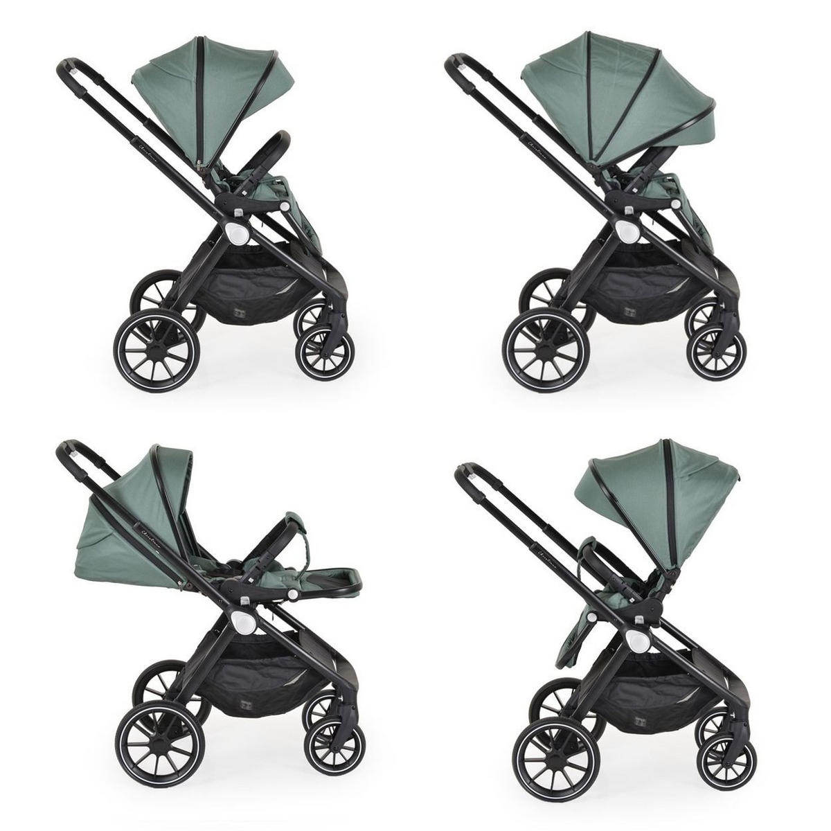 KOMBIKINDERWAGEN Christiano 3 in 1 grün Babywanne Babyschale klappbar Tasche - Grün, Metall (80/61/104cm) - Cangaroo