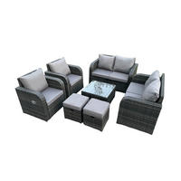 GARTENMÖBELGARNITUR Polyrattan Dunkelgrau 8-Sitzer - Dunkelgrau, Metall - Fimous