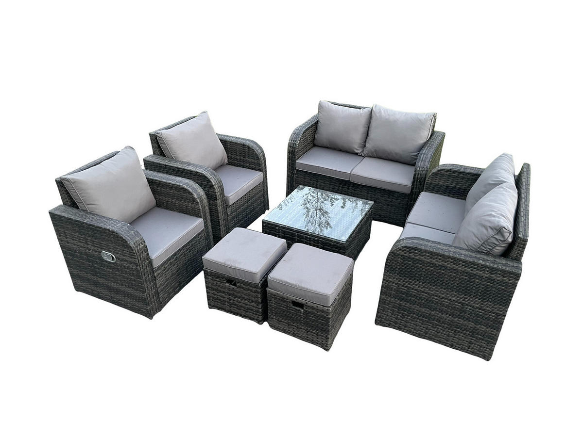 GARTENMÖBELGARNITUR Polyrattan Dunkelgrau 8-Sitzer - Dunkelgrau, Metall - Fimous