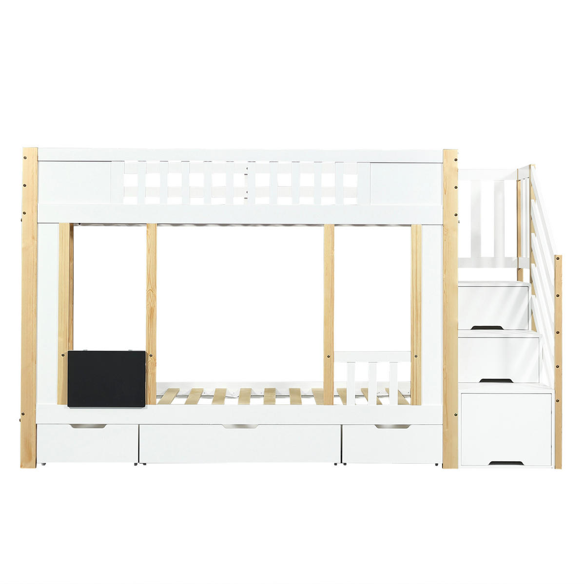 ETAGENBETT 90/200 cm in Weiß/Natur mit Treppenschrank und 3 Schubladen - Weiß, Holzwerkstoff (90/200cm) - Flora Grace