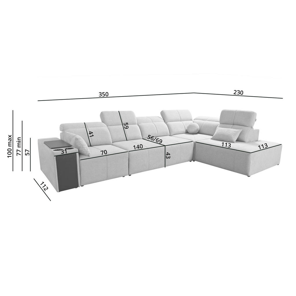 Thumbnail - Kaiser Möbel Ecksofa, Braun, Textil, 4-Sitzer, L-Form, Ottomane links, Ottomane rechts,L-Form, 350x230 cm, Wohnzimmer, S...