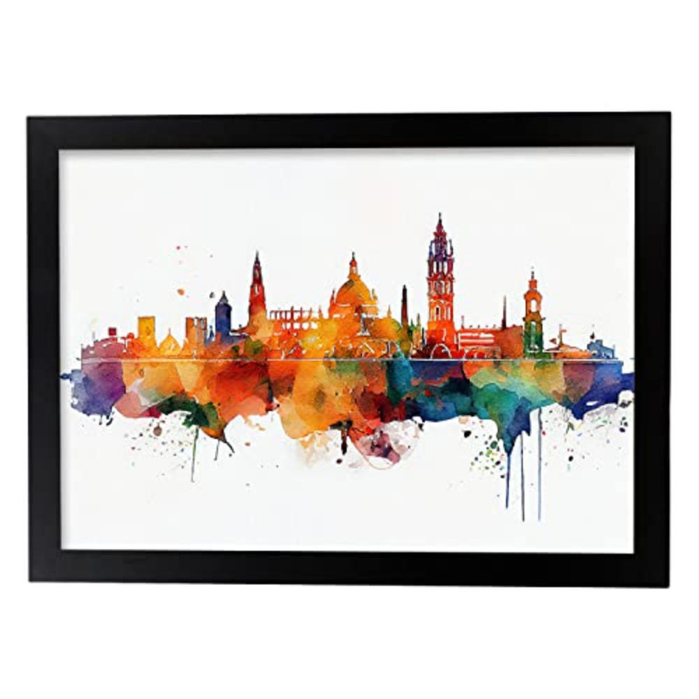 POSTER Sevilla Im Aquarell-Stil. A4 Schwarzer Rahmen - Schwarz, Papier (29.7/5/21cm) - Nacnic