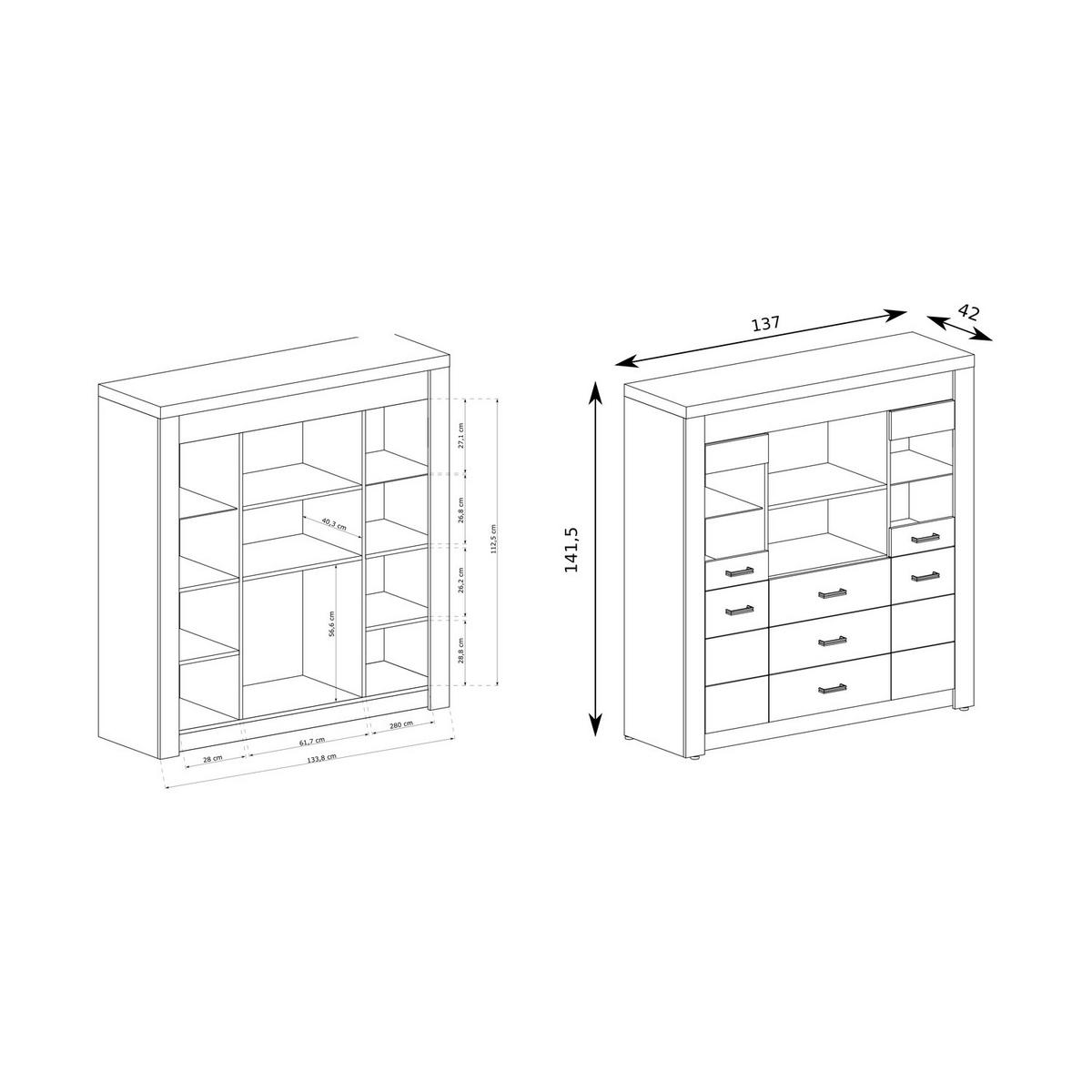VITRINENKOMMODE Indianapolis I-22 137 x 141,5 x 42 cm Esche dunkel - Dunkelbraun, Holzwerkstoff/Metall (137/141.5/42cm) - Koseto