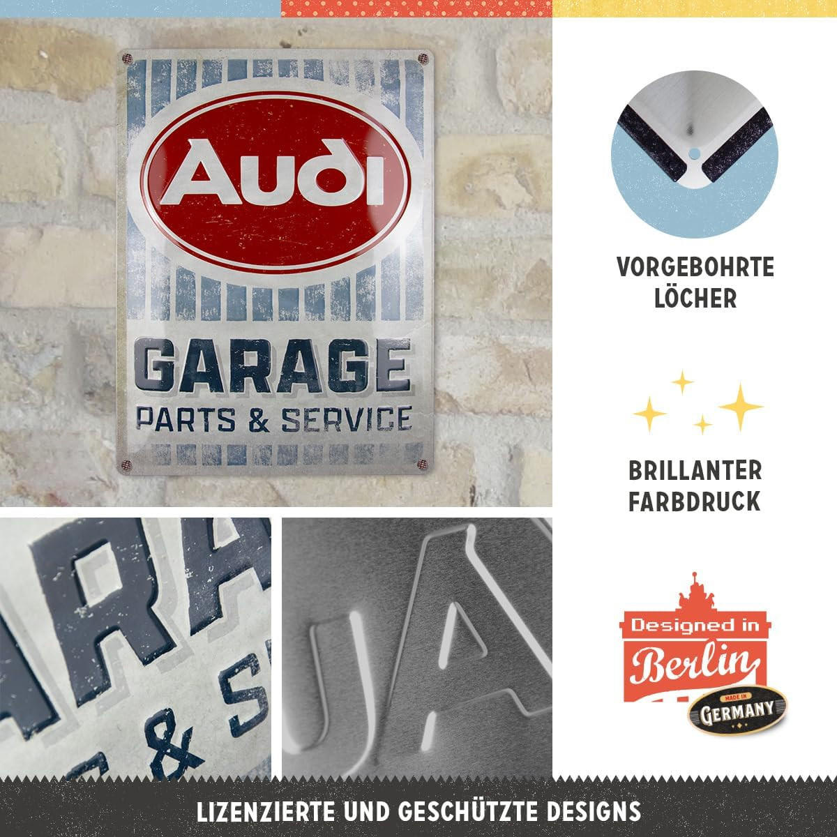 BLECHSCHILD 30/40 cm Audi Garage - Multicolor, Metall (30/40/0.2cm) - Nostalgic-Art