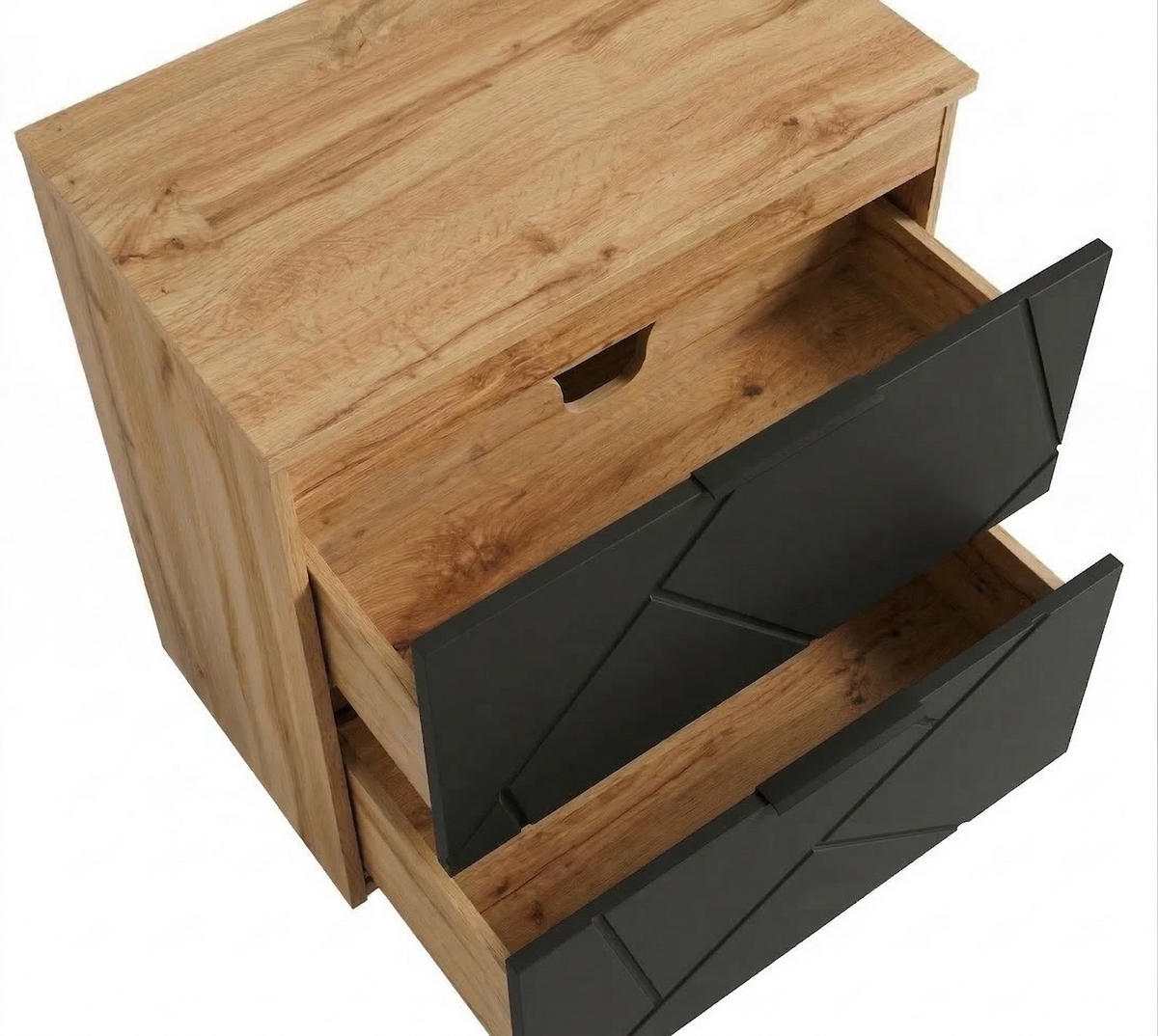 WASCHBECKENUNTERSCHRANK Manello 2 Schubladen Eiche mit Matt Schwarz - 60 x 46 x 58 cm - Eichefarben/Schwarz, Holz (60/58/46cm) - Badplaats