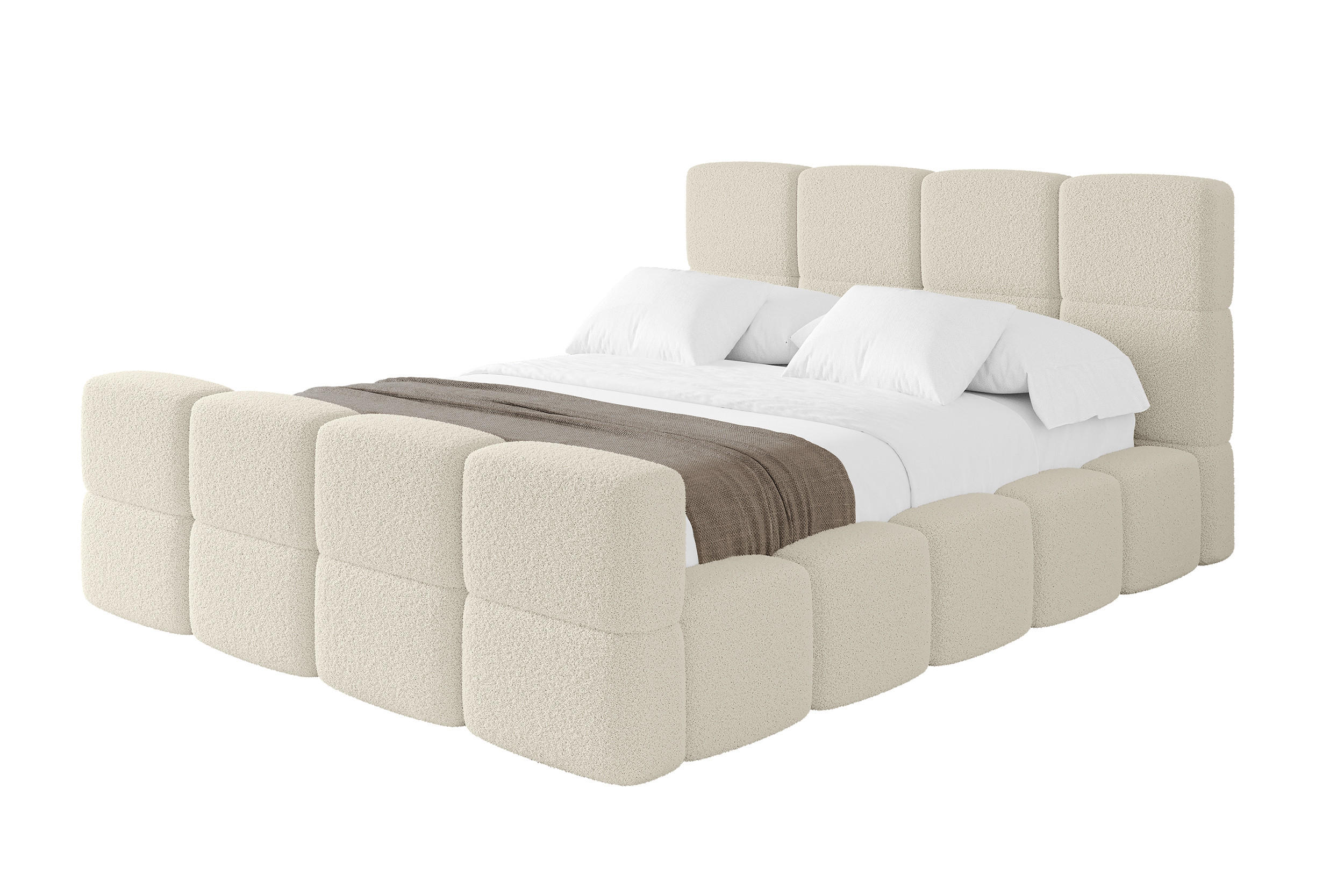 POLSTERBETT mit Bettkasten und Lattenrost mit Matratze H3/H4, Kopfteil, Boxbett, mit Stauraum - NATA-Z 160x200 Beige - Beige, Holzwerkstoff/Textil (160/200cm) - ALTDECOR