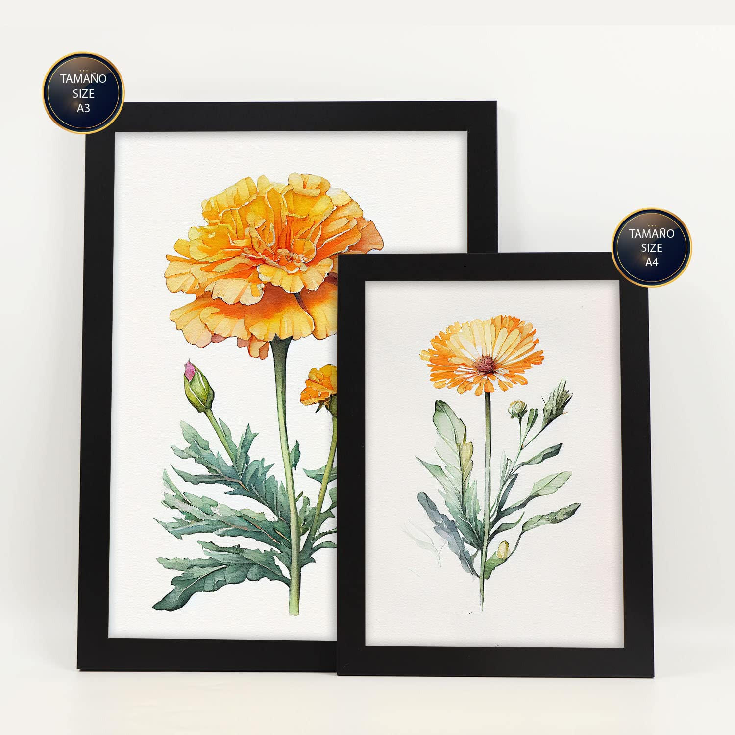 POSTER Set Mit 6 Orangefarbene Blumen Vollfarbige Natur Und Botanikdrucke Mit Blumenmotiven Auf Reinweißen Hintergründen A3 & A4 Schwarzer Rahmen - Schwarz, Papier (29/3cm) - Nacnic