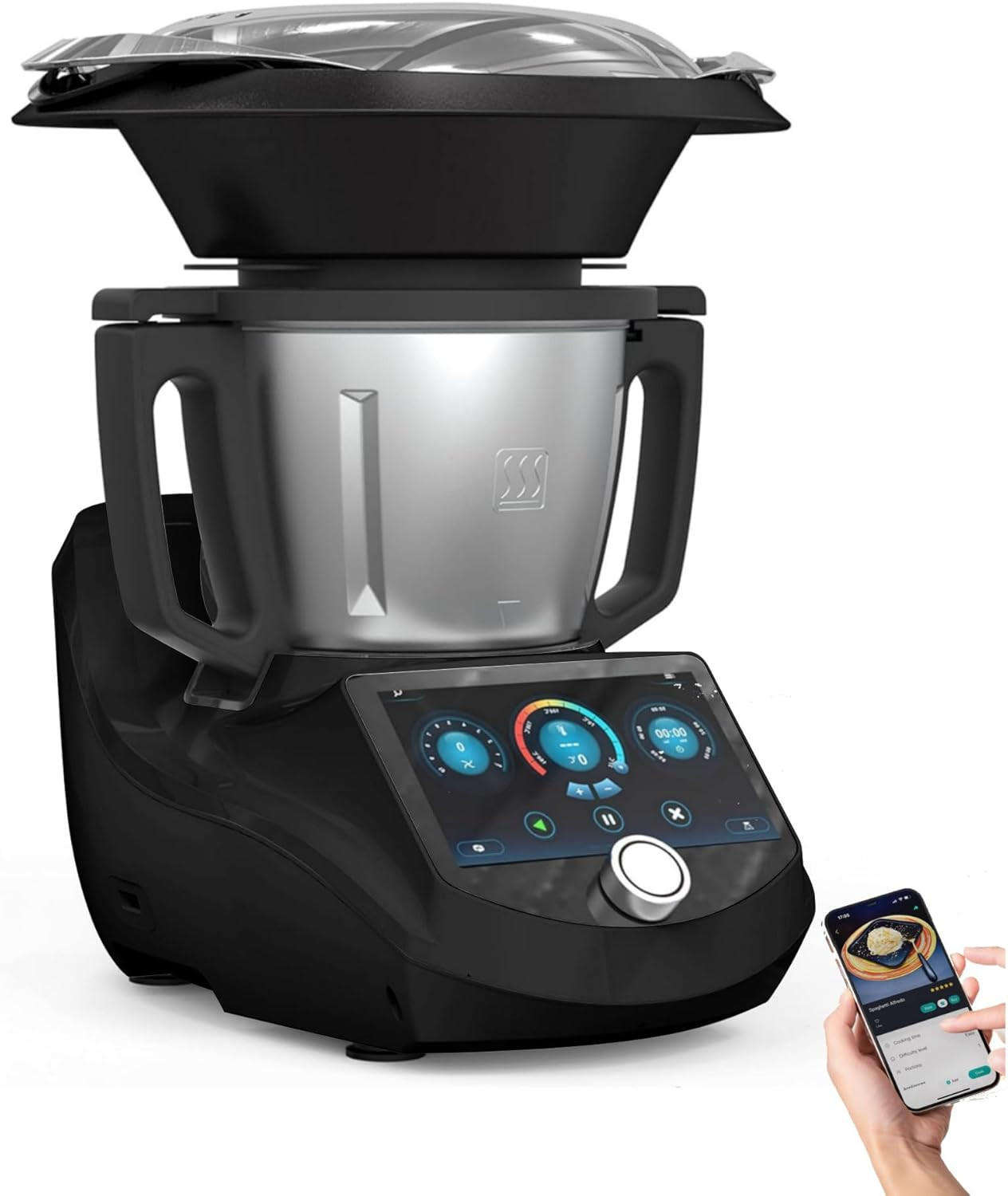KÜCHENMASCHINE UltraCook CR-7, All-in-One, smart 3 l, 7-Zoll-TFT-Bildschirm - Silberfarben/Schwarz, Kunststoff (38.9/41.9/49.8cm) - ChefRobot