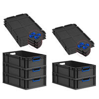 EUROBOX 5x NextGen Color mit Auflagedeckel 17x40x60 cm 34 Liter Schwarz Griffe blau offen - Blau/Schwarz, Kunststoff (40/17/60cm) - PROREGAL