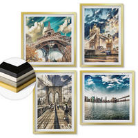 WANDBILDER 4er Set - 50x50 cm & 40x60 cm Goldrahmen - Turmbrücken in europäischen Städten - Goldfarben, Kunststoff (50/50cm) - ArtPrintCave