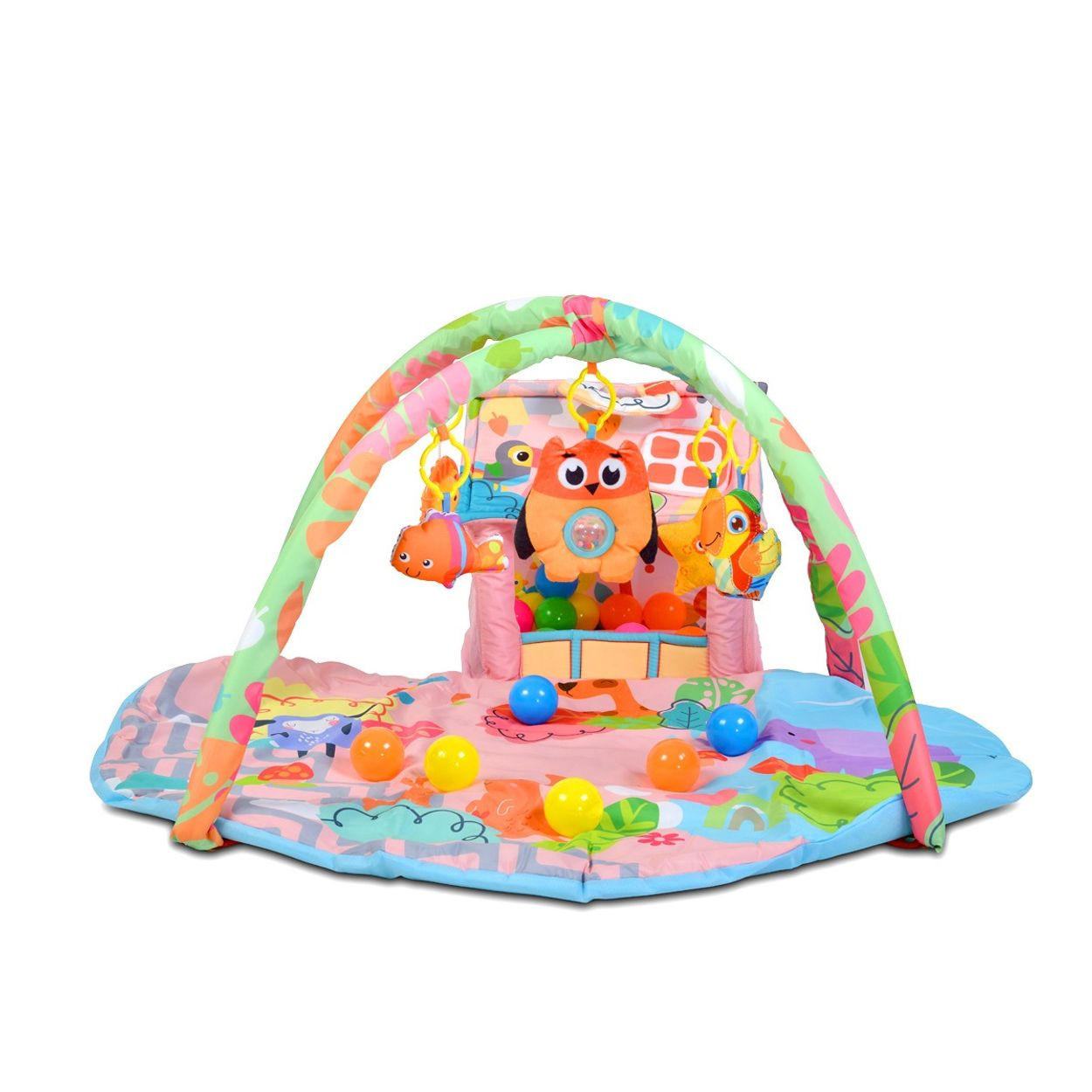 SPIELBOGEN Happy Farm pink Activity-Center, 30 Spielbälle, kleines Haus, 100% Polyester - Multicolor, Textil (85/48/90cm) - Moni