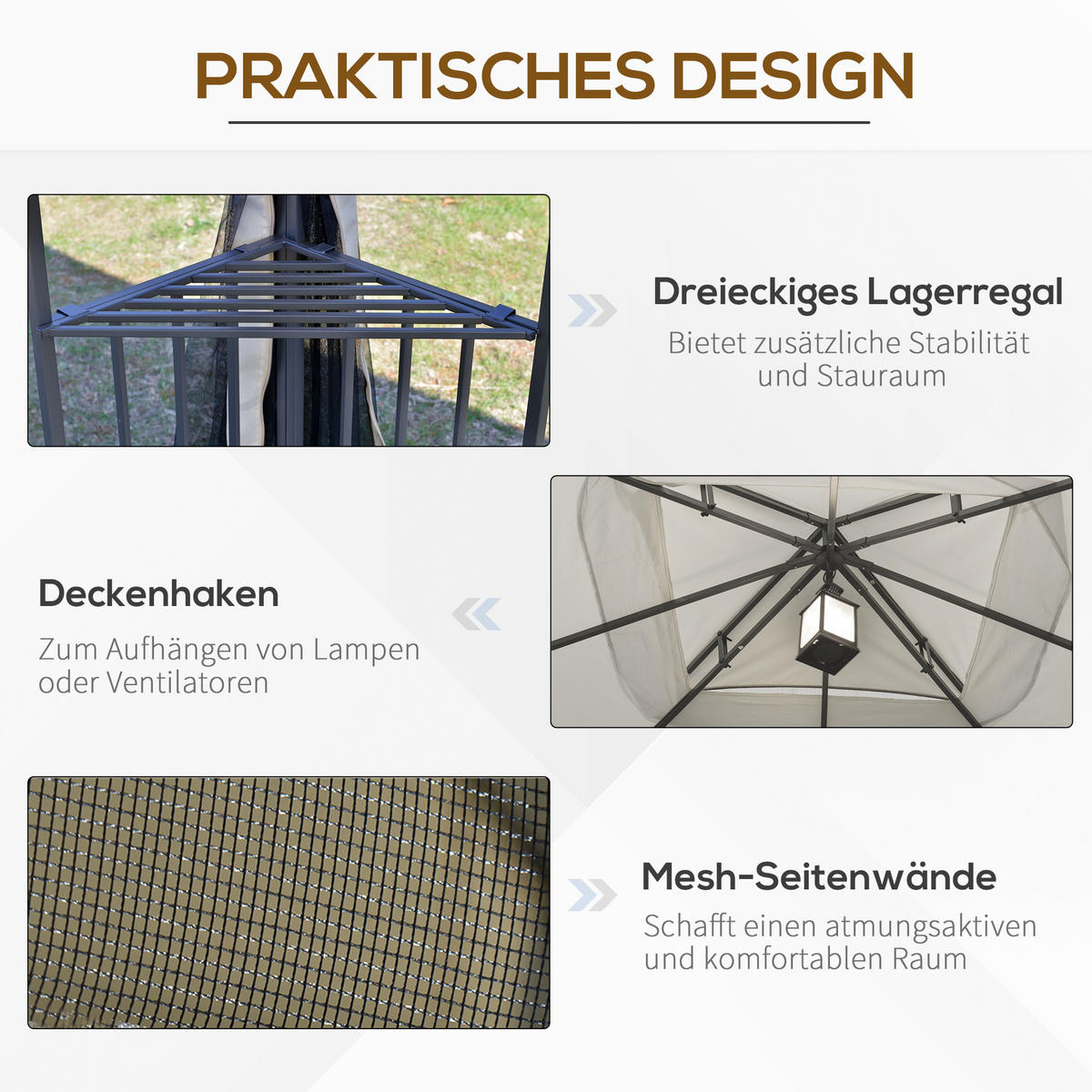 PAVILLON, Beige/Kaffee/Cremeweiß, Metall, Polyester - Beige, Metall (299/274/299cm) - Outsunny
