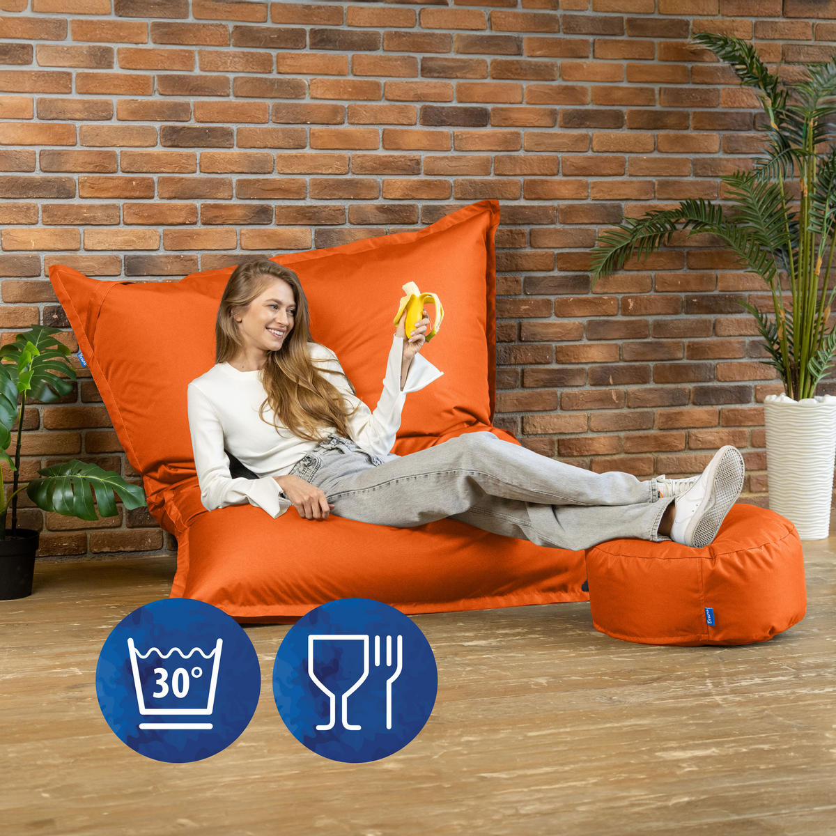 SITZSACK XXL Caree orange, 140x180cm groß für Outdoor - Orange, Textil (180/140/30cm) - Bruni