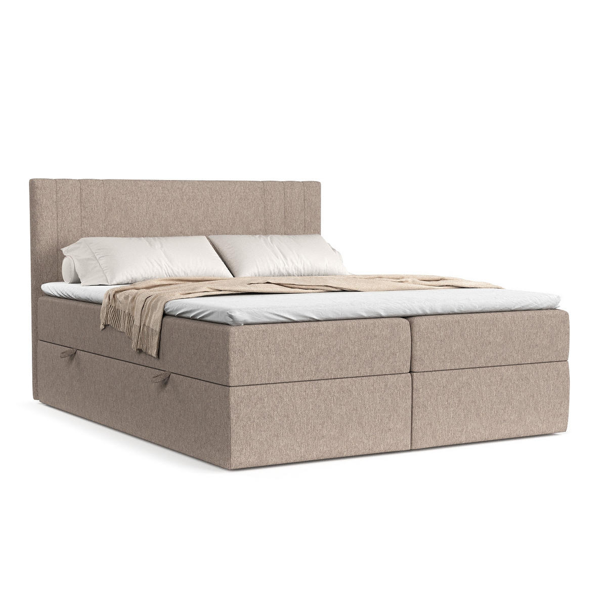 BOXBETT Mallo Dunkelbeige 180/200 cm mit Matratze und Topper - Hellbraun/Schwarz, Holz/Holzwerkstoff (180/200cm) - Maison de Reve