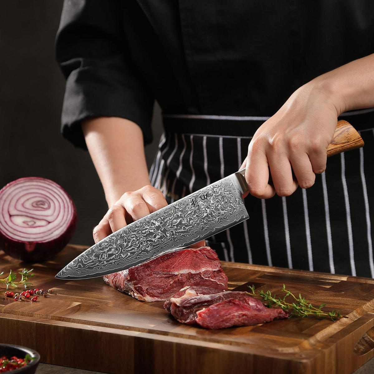 CHEFMESSER 20 cm - Braun, Holz/Metall (34cm) - Wakoli