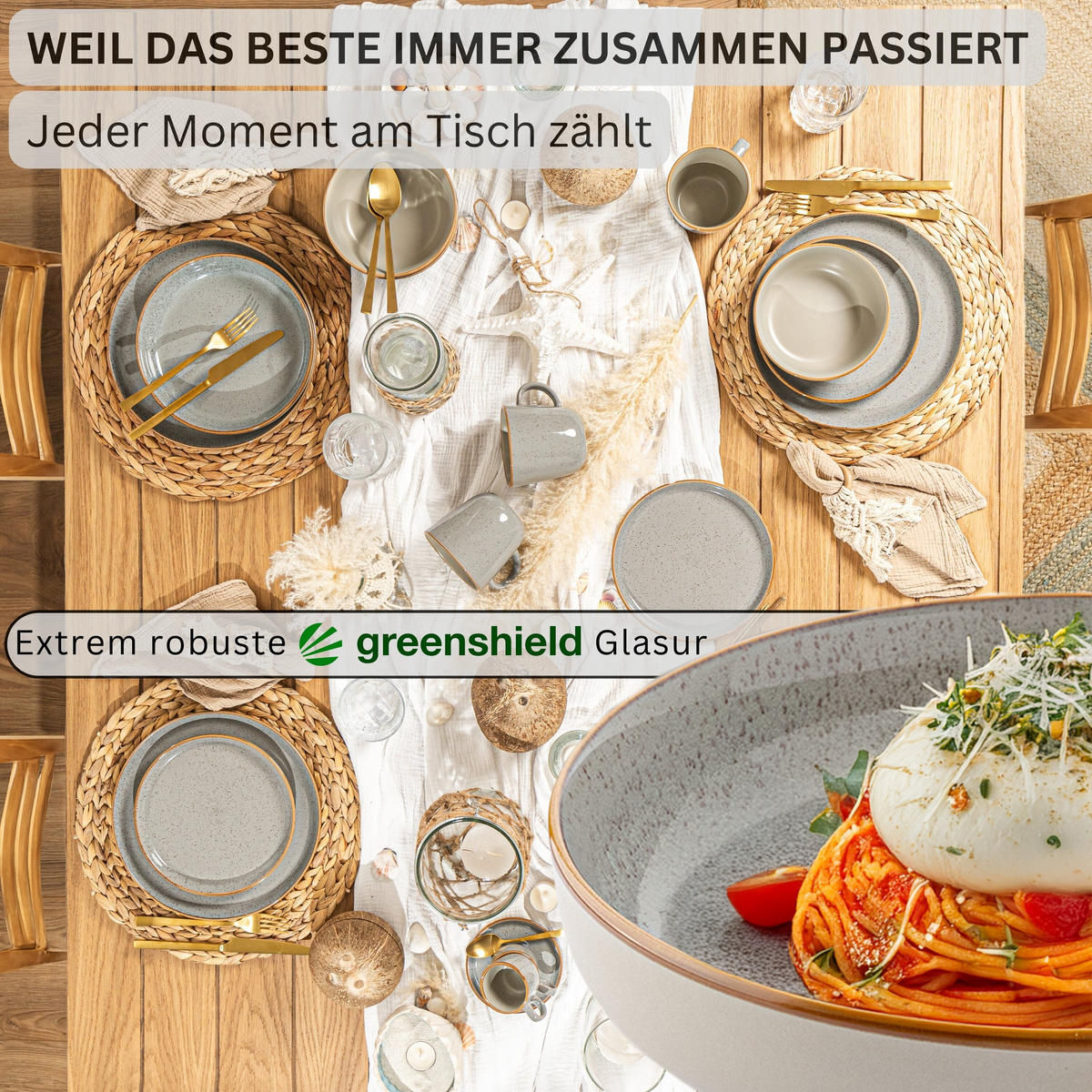 PASTASCHALEN RIO PERLGRAU - 6 teilig aus Steingut - Grau, Stein (22.2cm) - Sänger